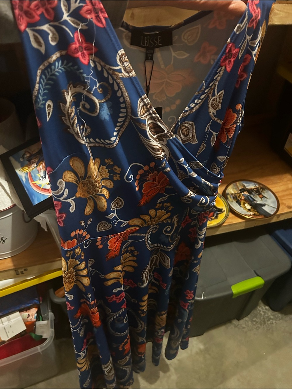 Lbisse Blue Floral Wrap-Style Women's Dress